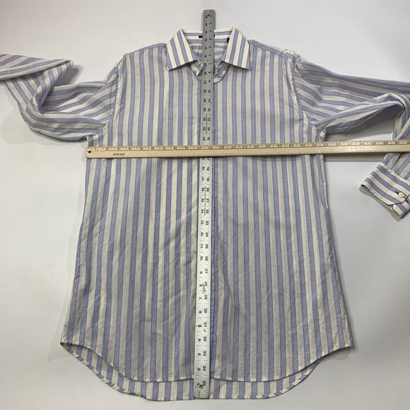 Paul Smith Shirt Mens 15.5 Bone White Periwinkle Striped Linen Blend Made Italy - Picture 5 of 9